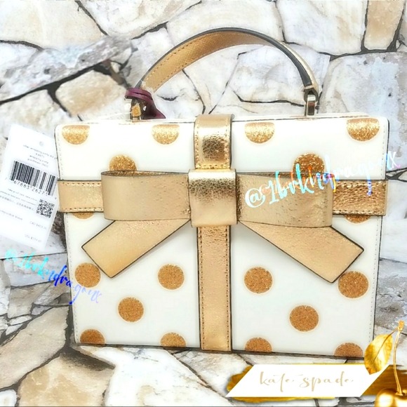 kate spade Handbags - NWT Prom Gold Polka Dot Kate Spade Crossbody It's A Present Metallic HandBag